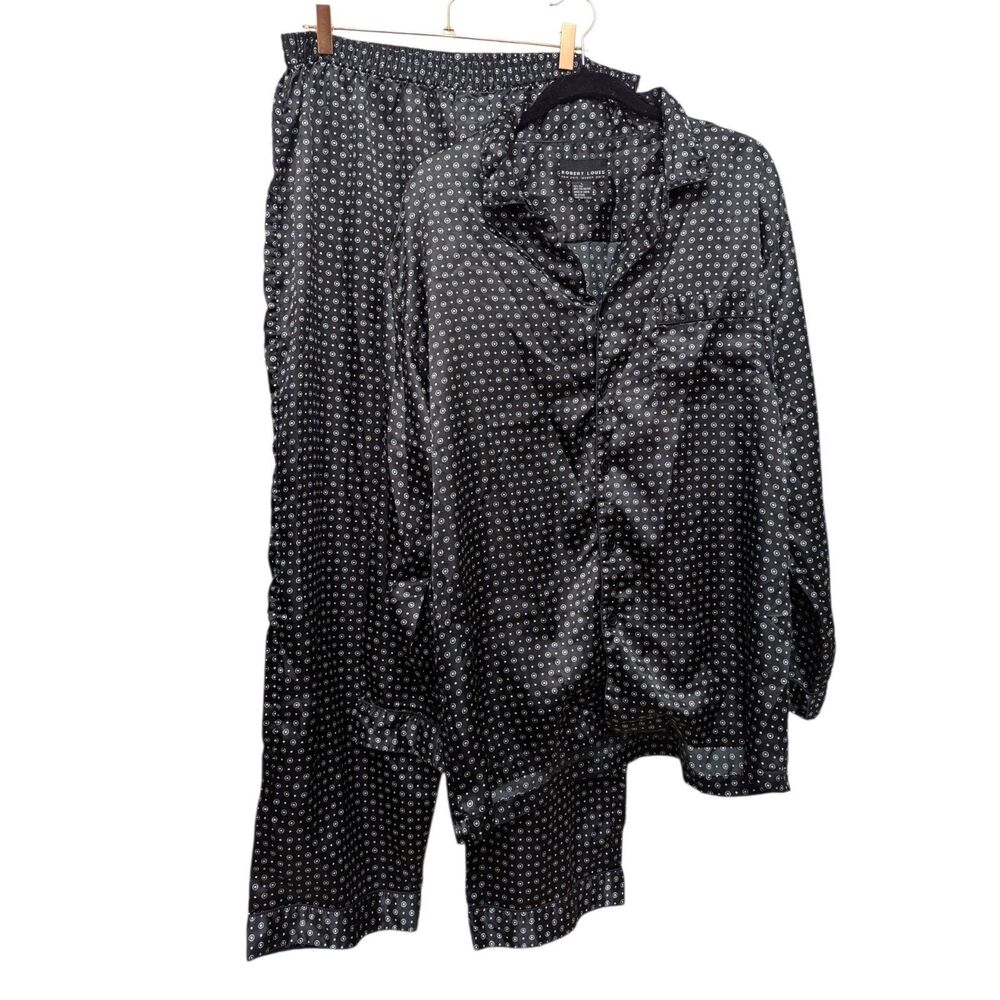 Robert Louis Men's Black White Print Silk Blend Pajama Set Pants L Excellent EUC